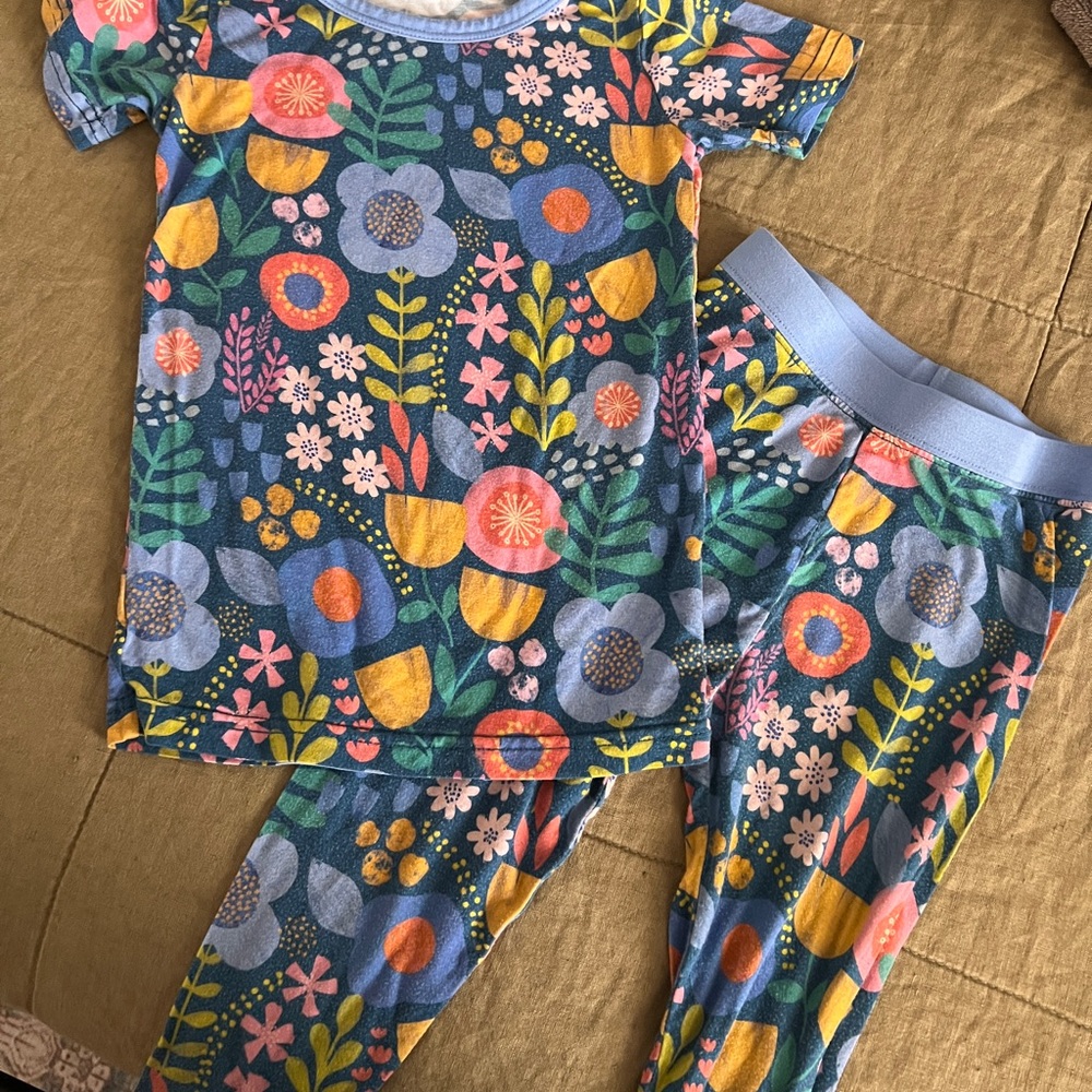 Little Sleepies Floral Kids Pajama Set - Blue and Yellow